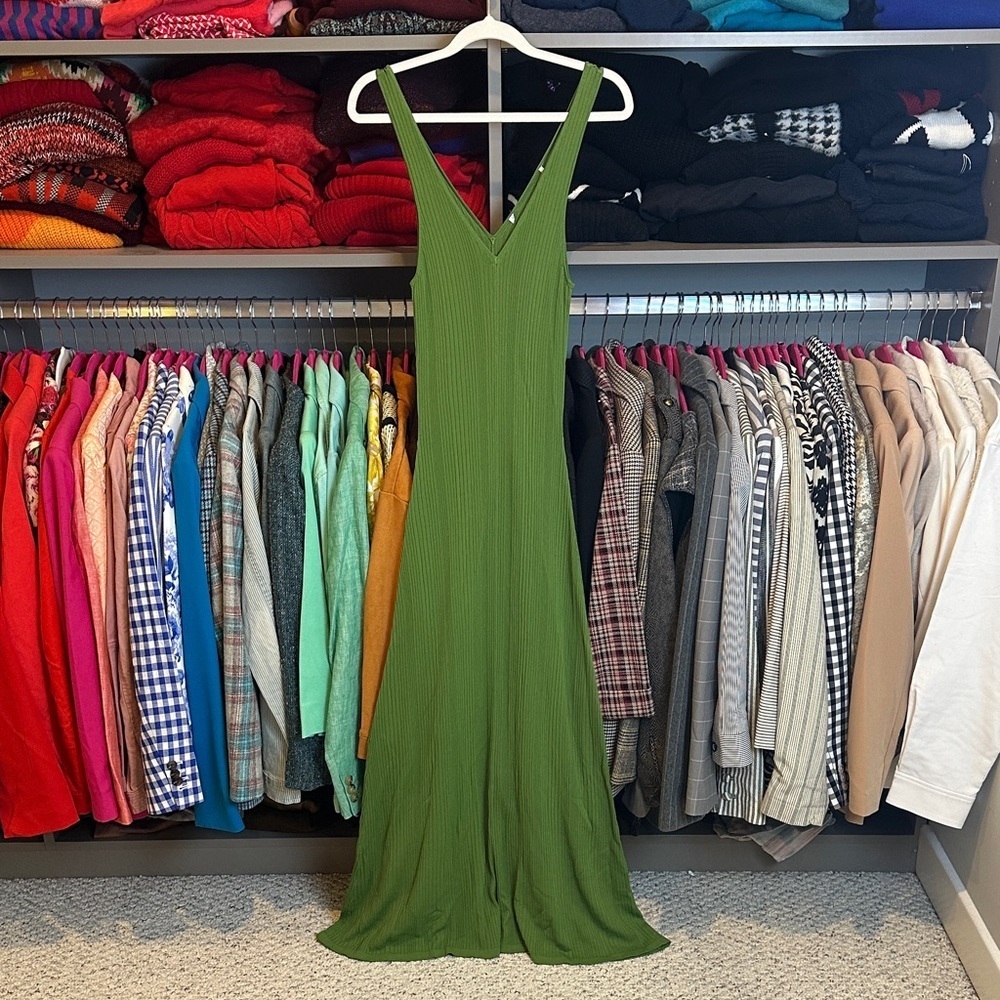 Unbranded green sleeveless v neck ribbed maxi dress size S